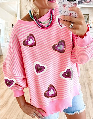 Love Fool Sequin Heart Pullover Top