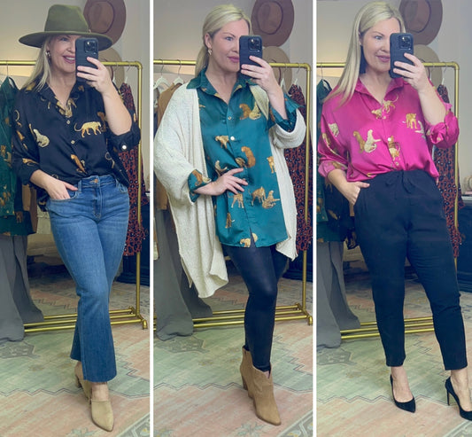 ENTRO: Leopard Button Down Tunic Top