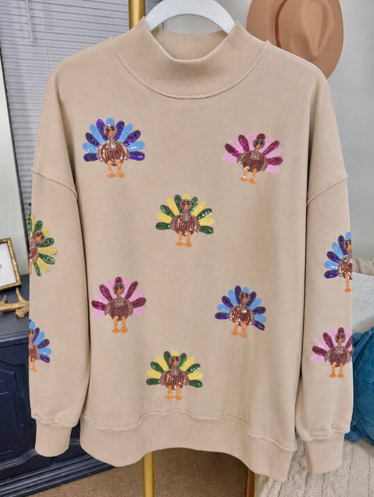 Feast Mode Sequin Turkey Pullover Top