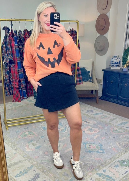 Orange Ribbed Jack-O-Lantern Pullover