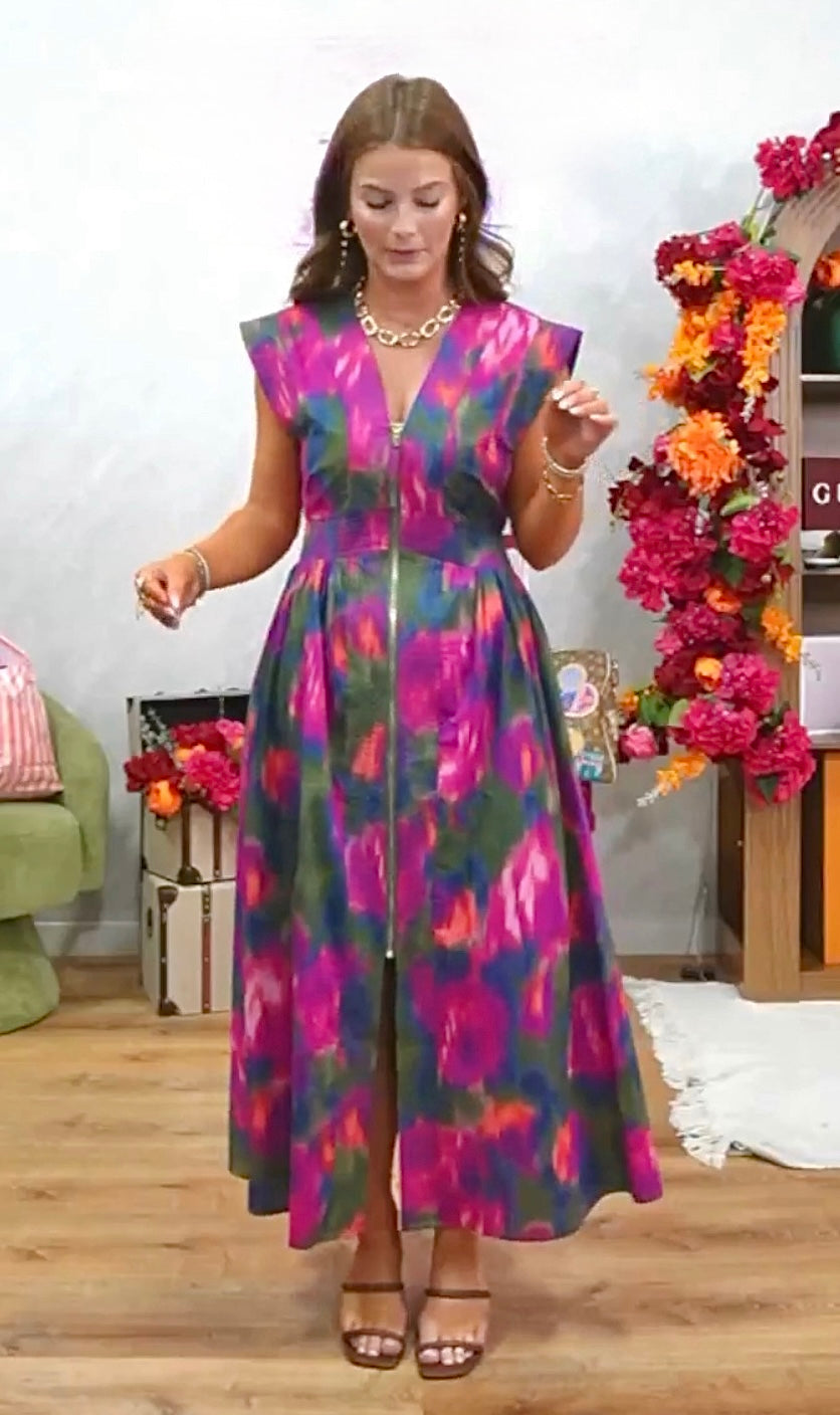 Painted Petals Watercolor Print Midi Dress