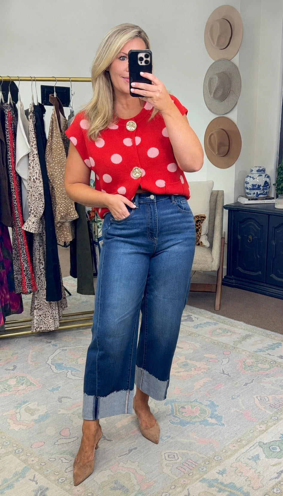 Polka Face Colorblock Dot Knit Top