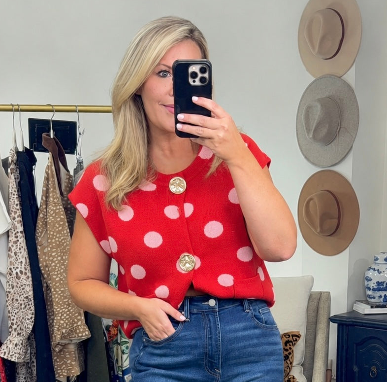 Polka Face Colorblock Dot Knit Top