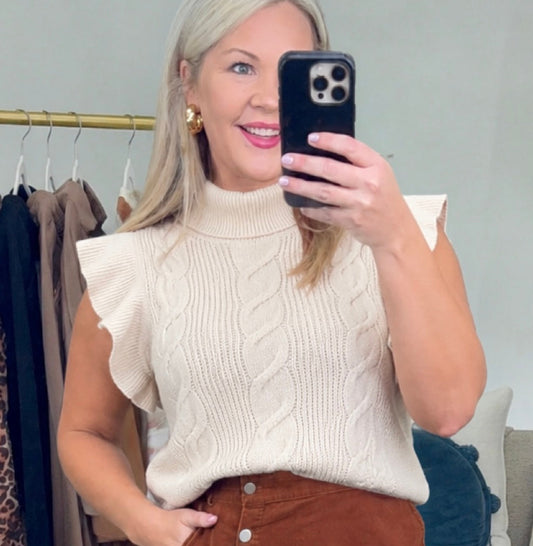 That Girl Ruffle Sleeve Cable Knit Top