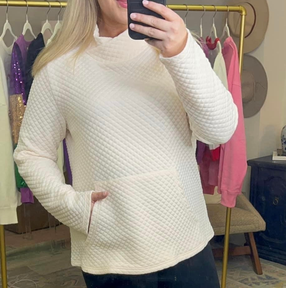 Quilted Funnel Neck Pullover Top