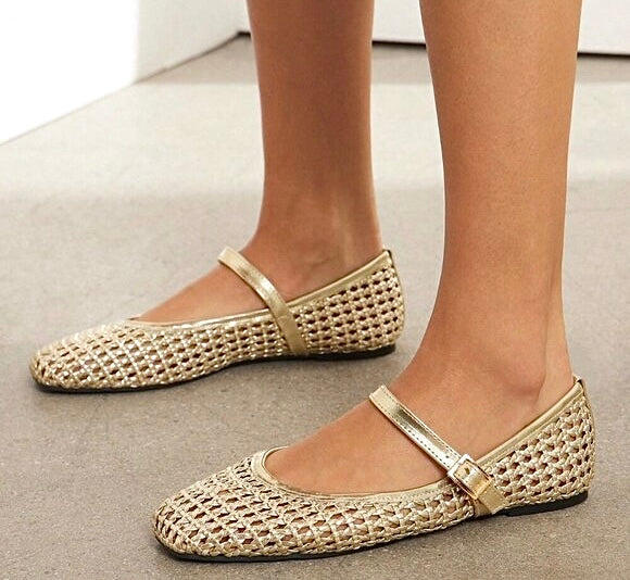 Midas Moment Gold Woven Mary Jane Flats
