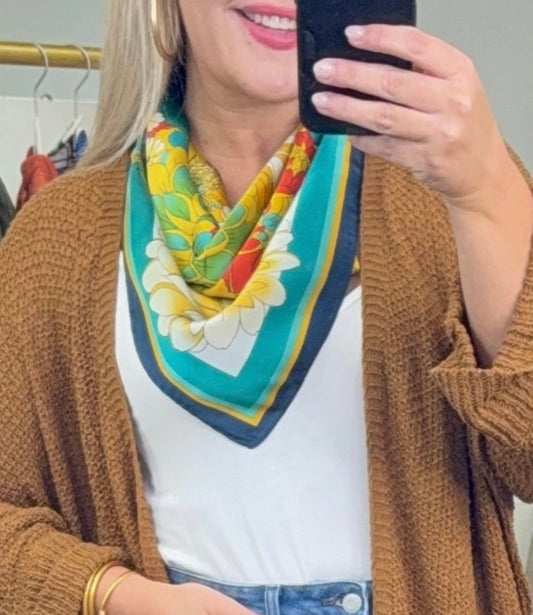 Vintage Blooms Silk Neck Scarf in Green