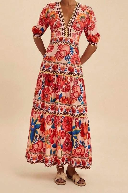 So Much Good Print Tiered Dress
