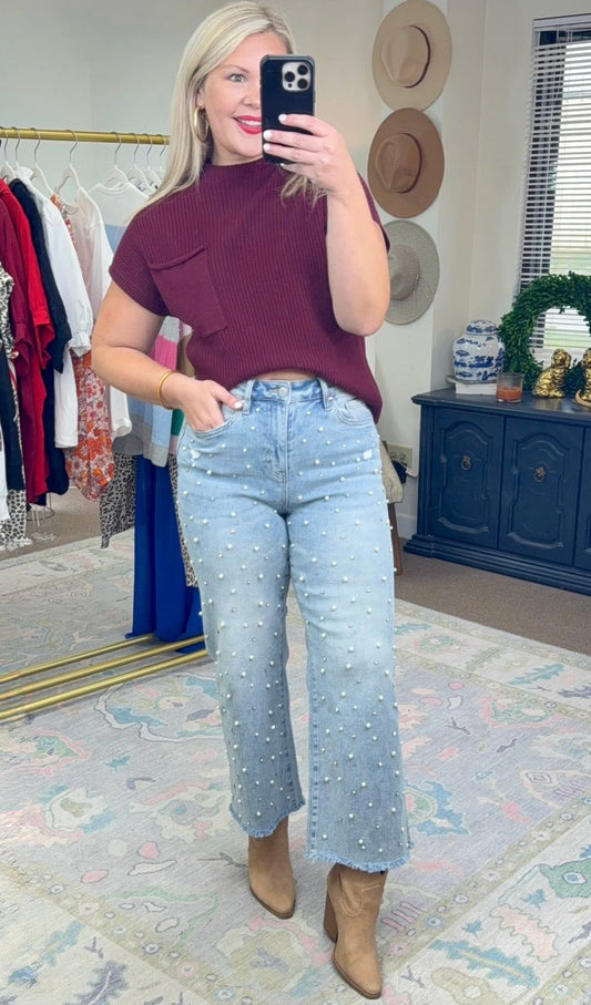 True Story Ribbed Knit Mock Neck Top
