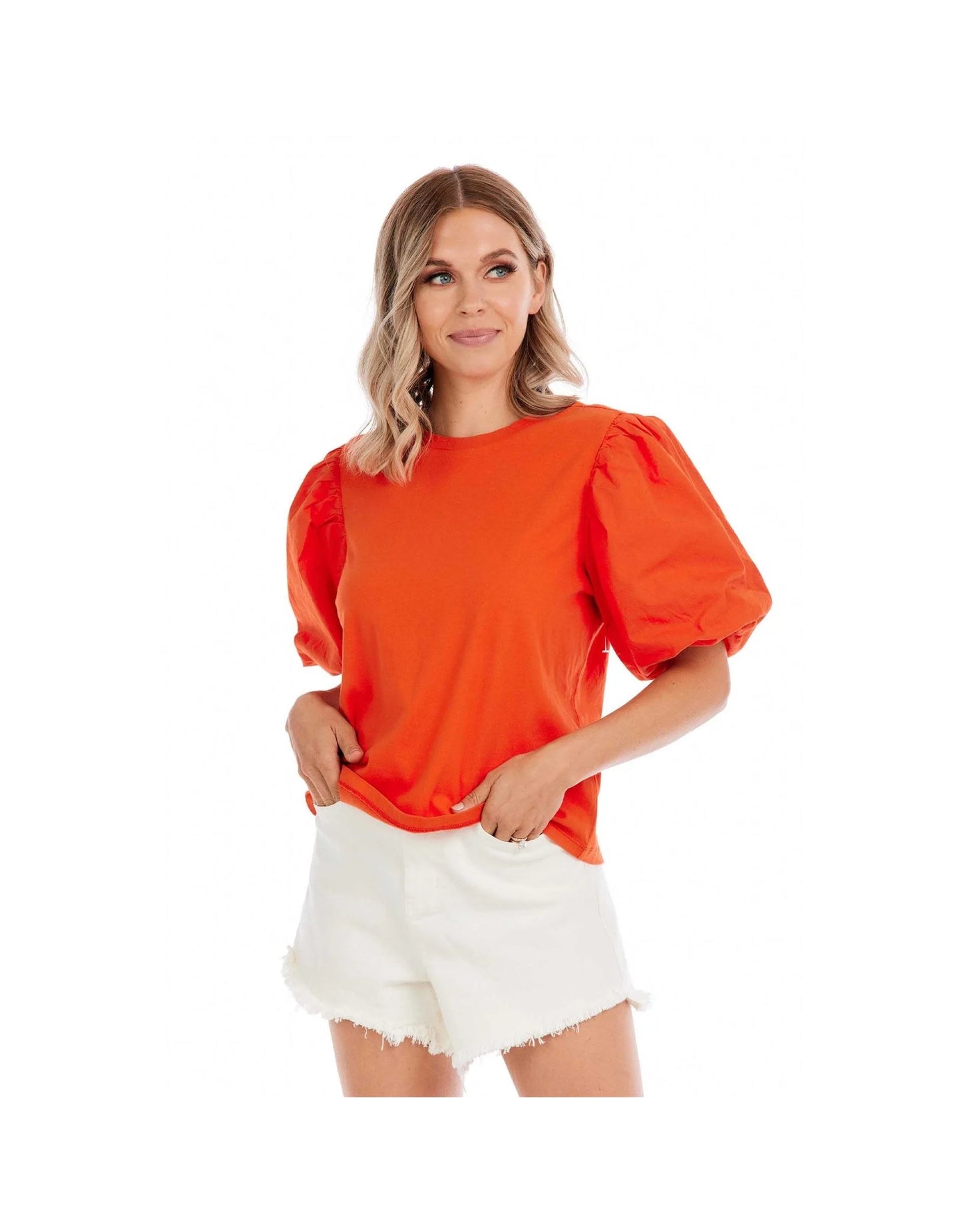 Structured Staple Poplin Puff Sleeve Top