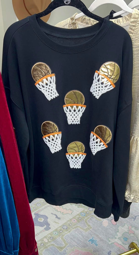 Nothin But Net Sequin Basketball Crewneck Pullover