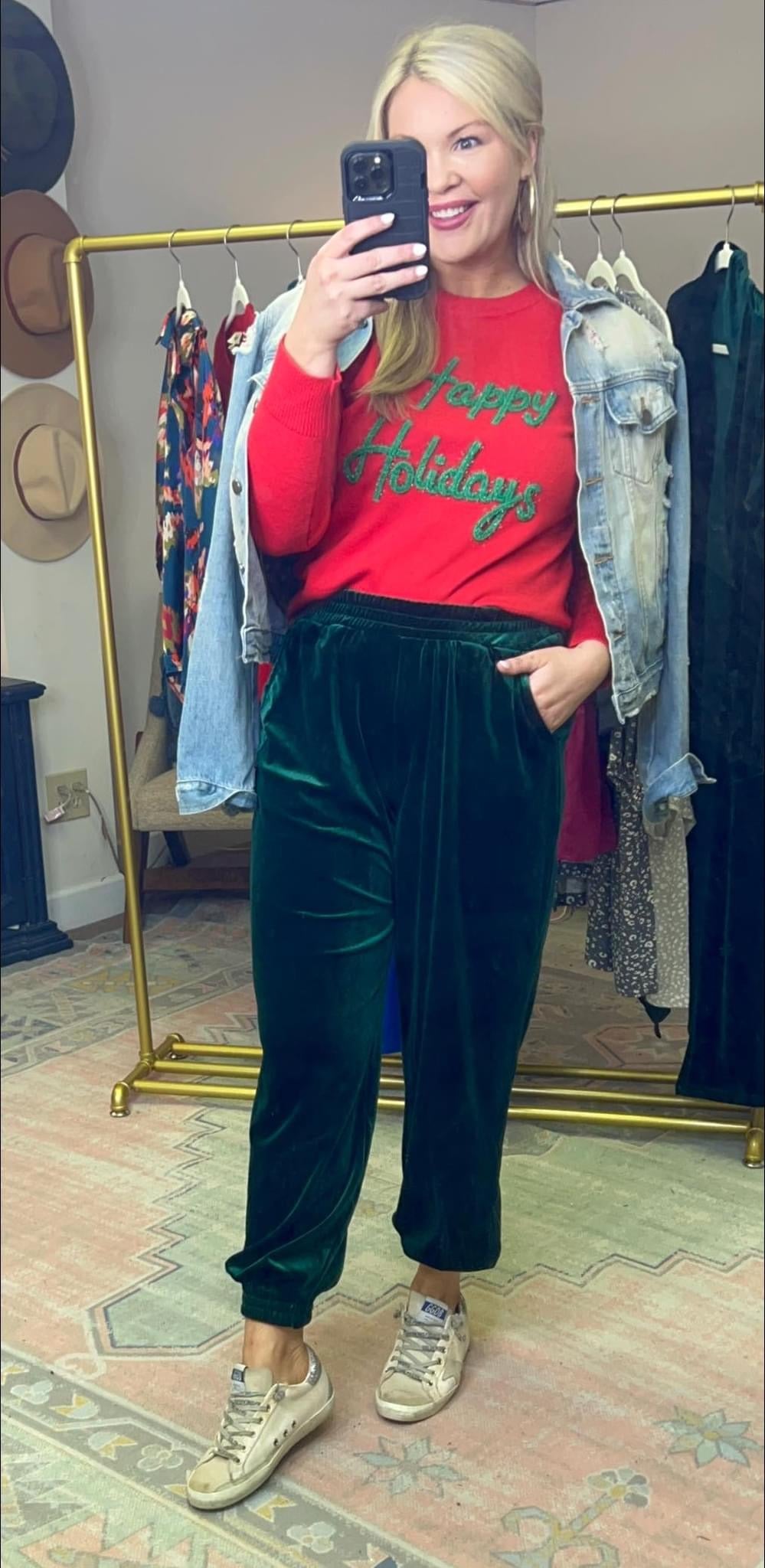 Red Puff Script Happy Holidays Sweater