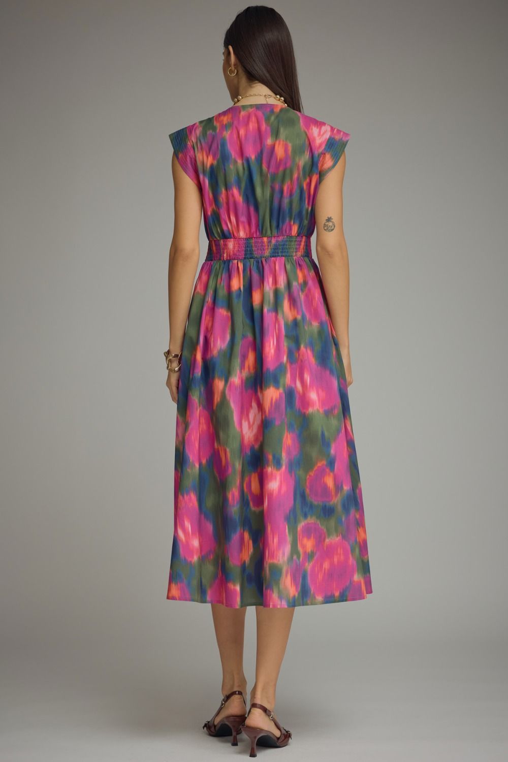 Painted Petals Watercolor Print Midi Dress