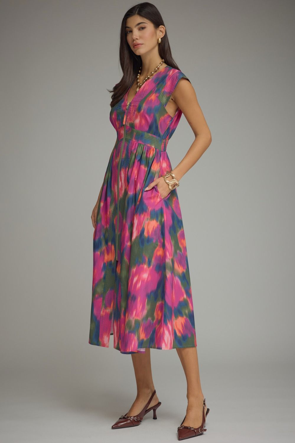 Painted Petals Watercolor Print Midi Dress