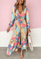 Long Sleeve Cut Out Abstract Maxi Dress