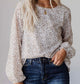 Ivory/Tan Leopard Print Balloon Sleeve Blouse