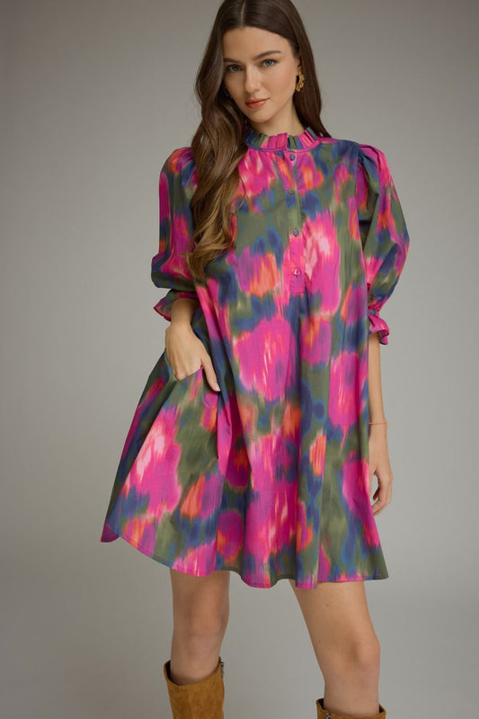 Abstract in Awe Watercolor Print Dress
