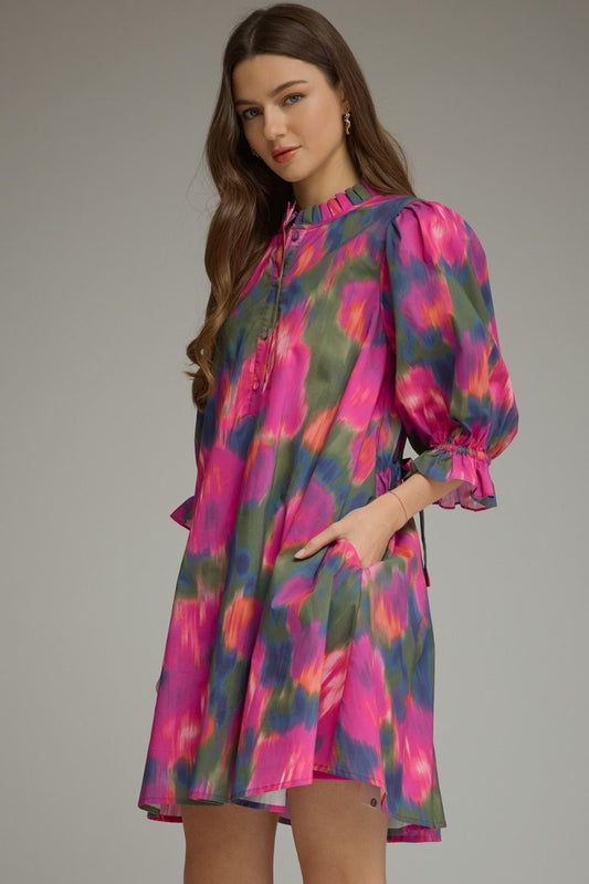 Abstract in Awe Watercolor Print Dress