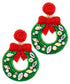Red Bow Beaded Wreath Earrings