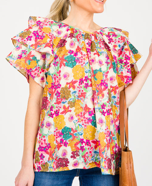 ENTRO: Precious Petals Watercolor Blouse
