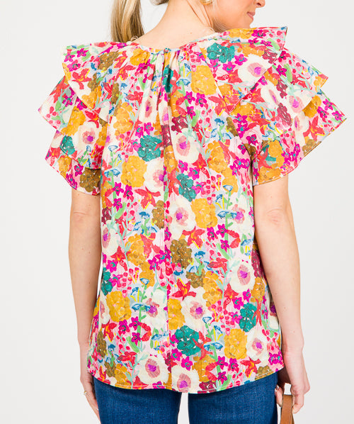 ENTRO: Precious Petals Watercolor Blouse