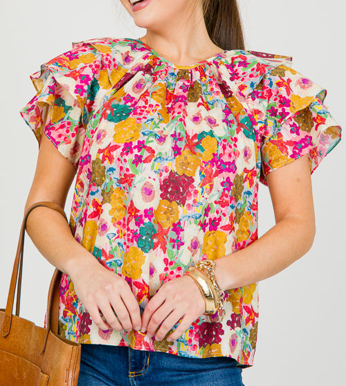 ENTRO: Precious Petals Watercolor Blouse