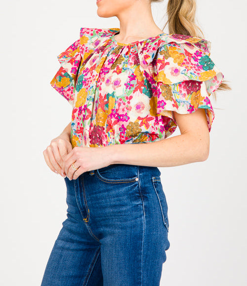 ENTRO: Precious Petals Watercolor Blouse