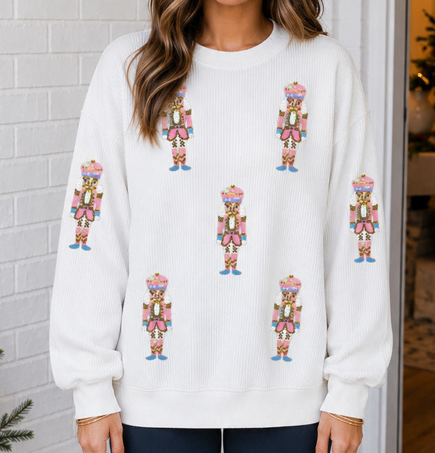 At Attention Sequin Nutcracker Pullover