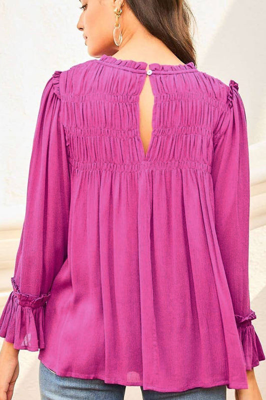 Pink Flounce Sleeve Blouse