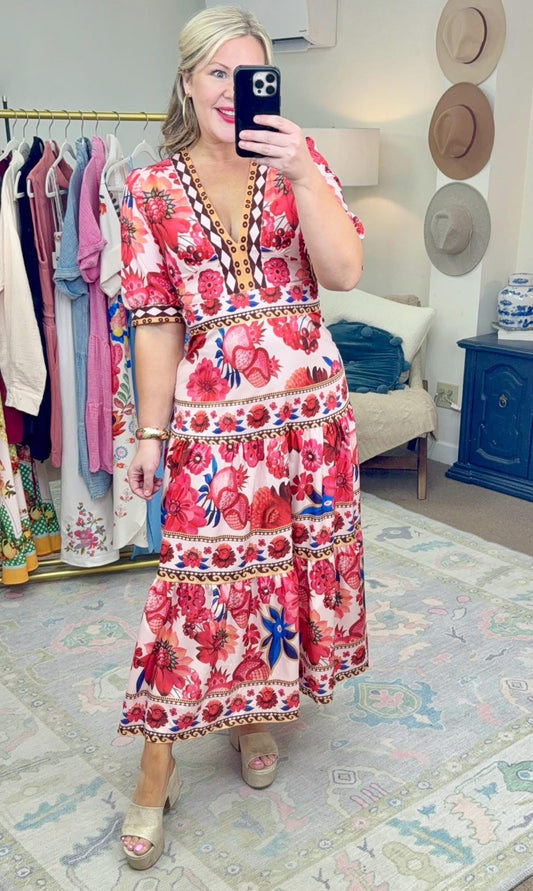 So Much Good Print Tiered Dress