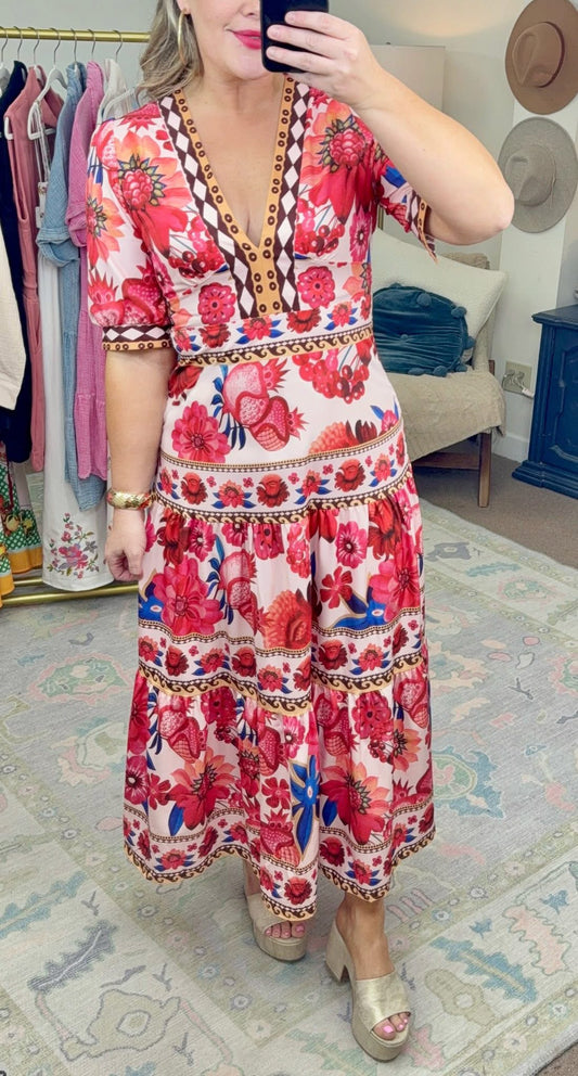 So Much Good Print Tiered Dress