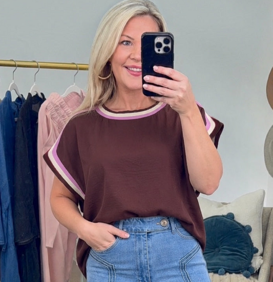 Retro Active Colorblock Trim Blouse