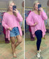 Pink Waffle Knit Raw Hem Top