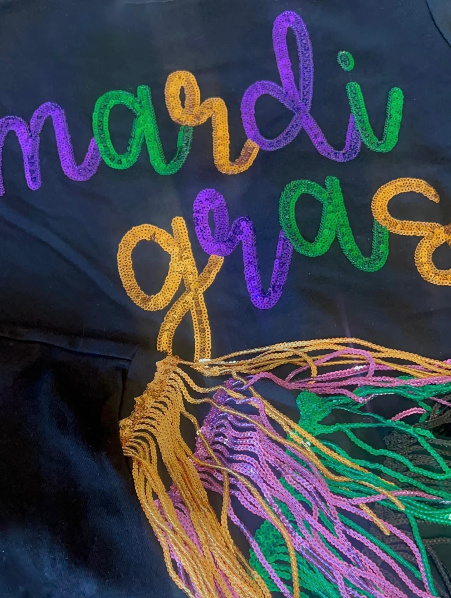 PEACH LOVE: Mardi Gras Sequin Puff Sleeve Top