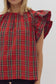 Darling Holiday Tartan Plaid Flutter Sleeve Blouse