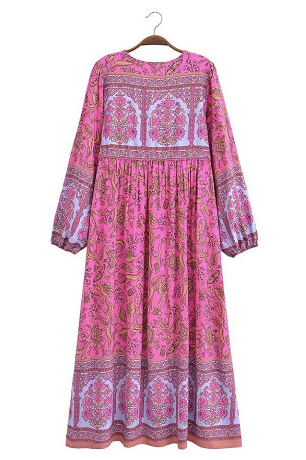 Pink Boho Print Maxi Dress