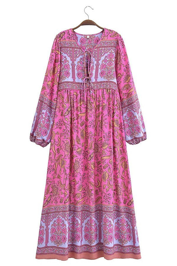 Pink Boho Print Maxi Dress