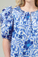 Blue Floral Poplin Puff Sleeve Blouse