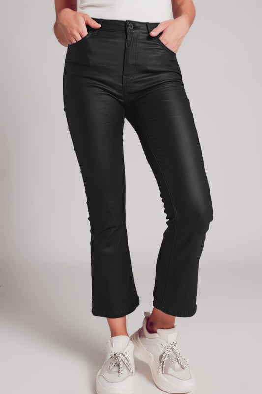 Stretch Faux Leather Kick Flares