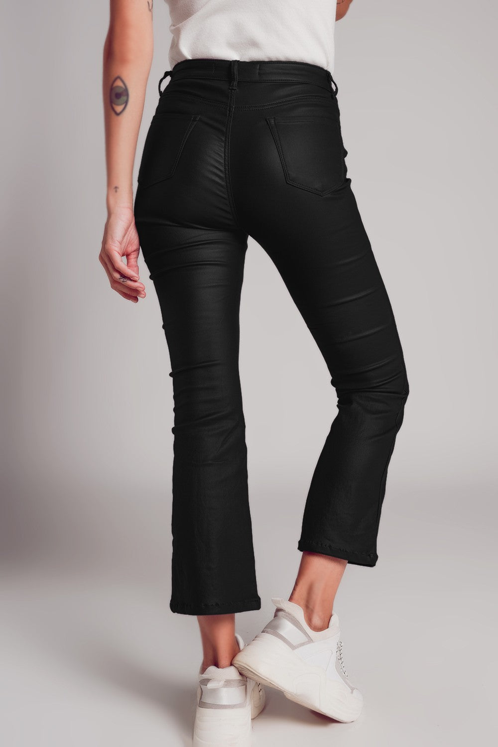 Stretch Faux Leather Kick Flares