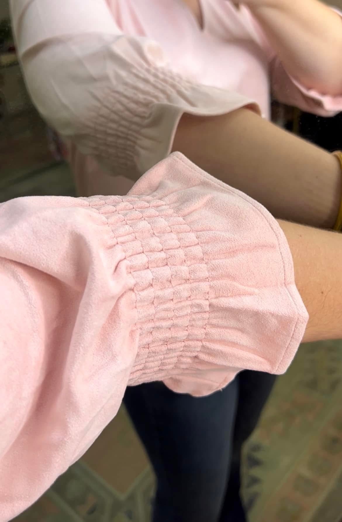 Suede Flounce Sleeve Blouse