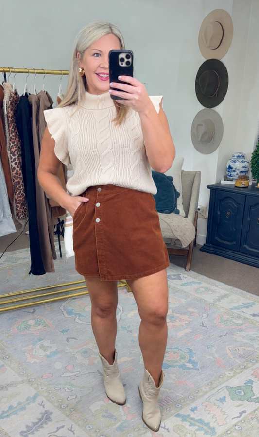 That Girl Ruffle Sleeve Cable Knit Top