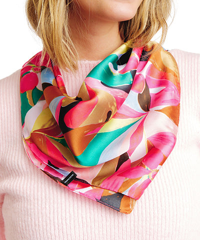 Pink Watercolor Blooms Silk Neck Scarf