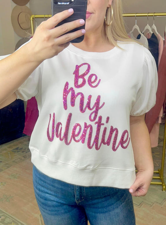 Be My Valentine Sequin Puff Sleeve Top