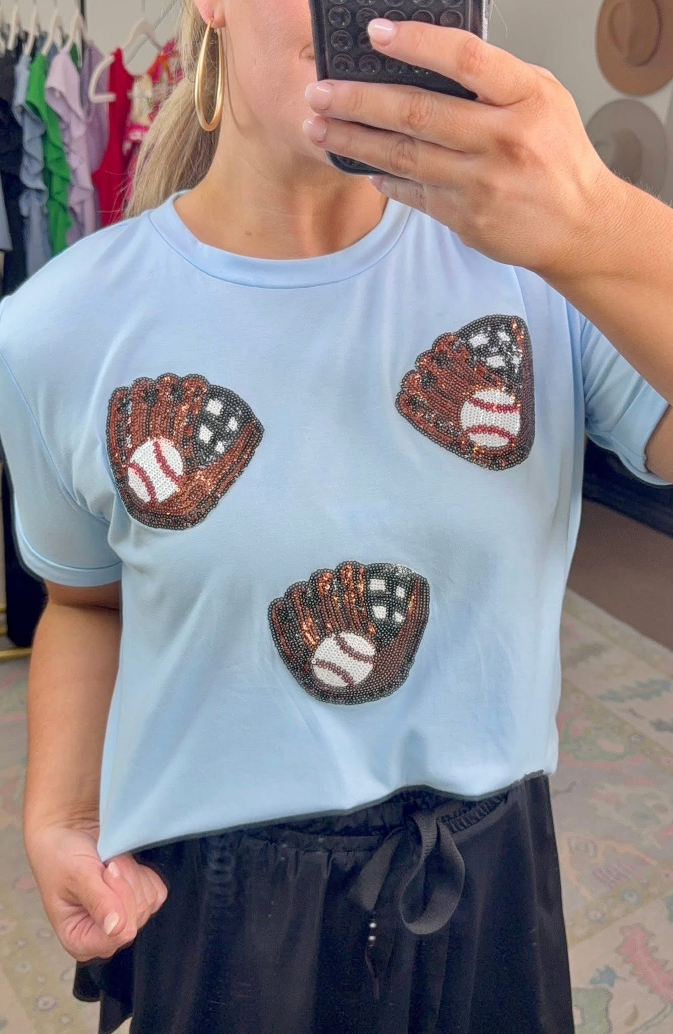 Catch Heat Sequin Baseball Mitt Tee