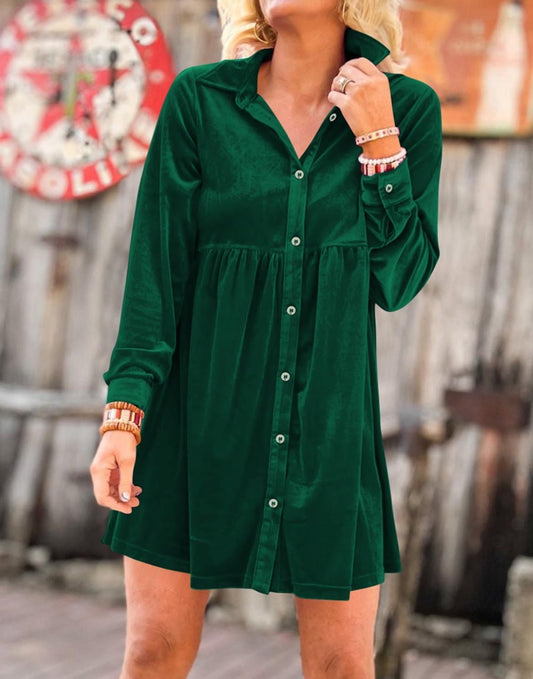 Velvet Baby Doll Shirt Dress