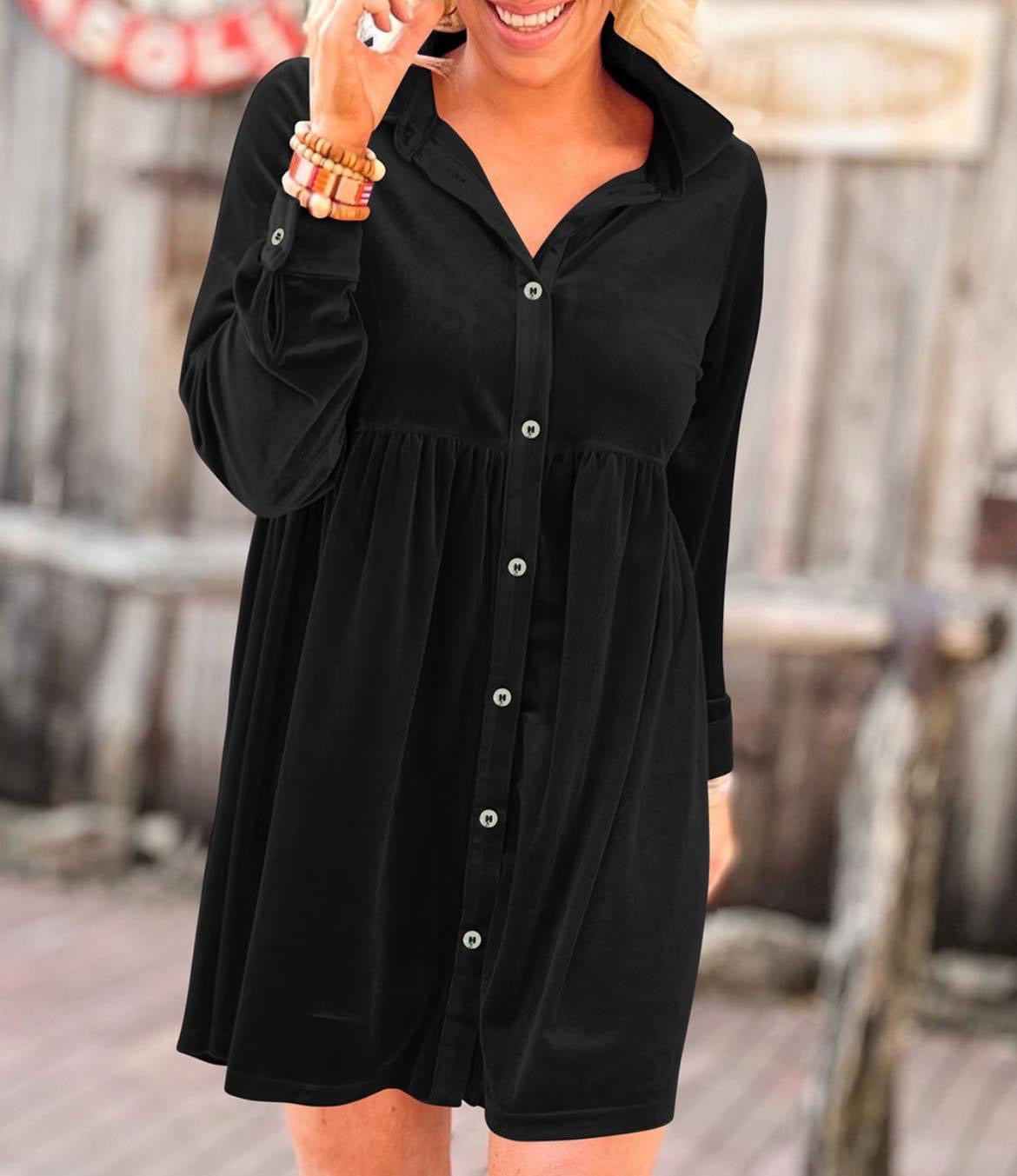 Velvet Baby Doll Shirt Dress