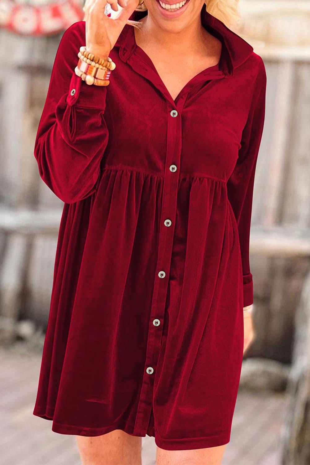 Velvet Baby Doll Shirt Dress