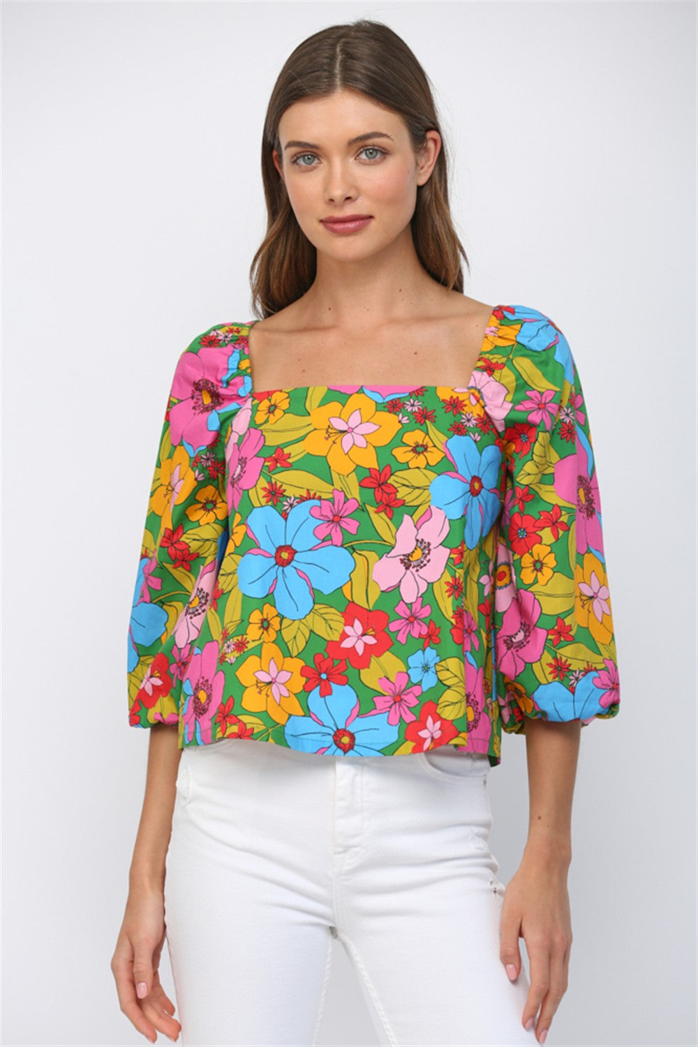 Flower to the People Retro Print Blouse