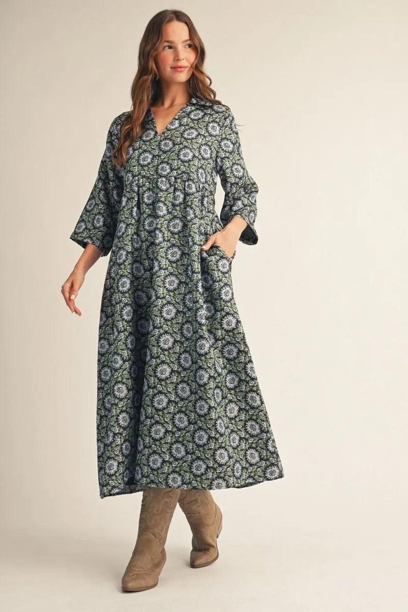 Sunday at the Manor Floral Jacquard Midi Dress
